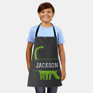 Cute Name Personalised Kids' Dinosaur Black Apron
