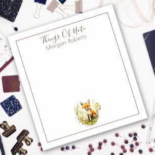 Cute Name Personalised Watercolor Fox Notepad