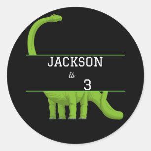 Cute Name Personalized Dinosaur Black Birthday Classic Round Sticker