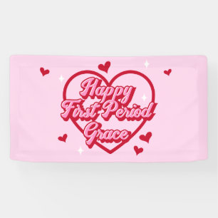 Cute Name Pink Retro Heart Happy First Period Banner