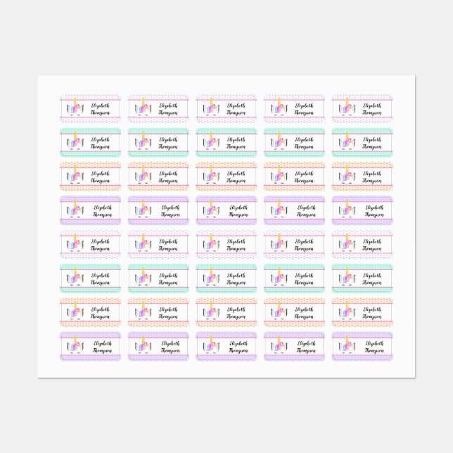 Cute Name Unicorn clothing label (Sheet)
