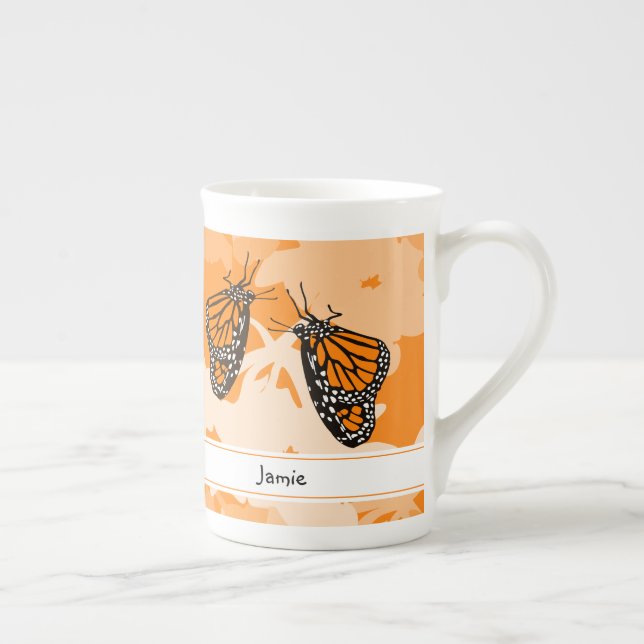 Cute Named Orange Monarch Butterflies Bone China Mug (Right)