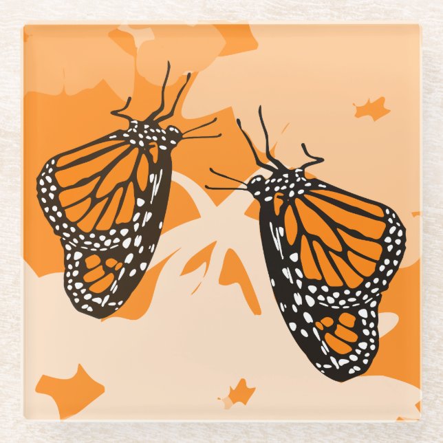 Cute Named Orange Monarch Butterflies Glass Coaster (Front)