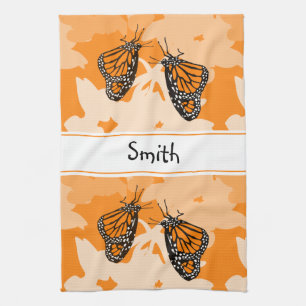 Cute Named Orange Monarch Butterflies Tea Towel