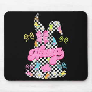 Cute nana chequered bunny coquette bow easter day mouse mat