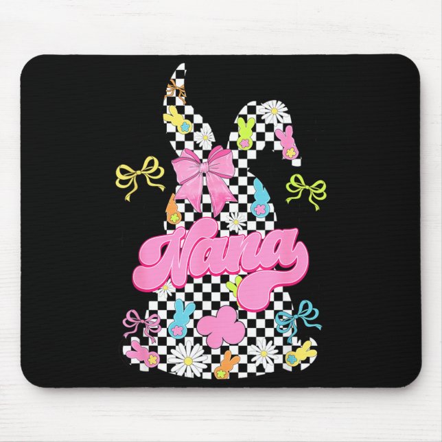 Cute nana chequered bunny coquette bow easter day mouse mat (Front)