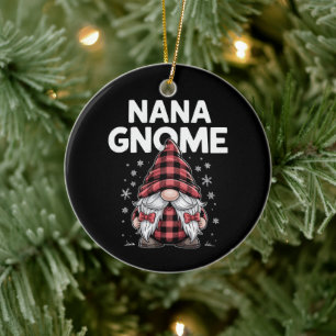 Cute nana Gnomes Red Plaid Christmas Gnome  Ceramic Tree Decoration