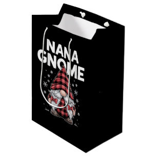 Cute nana Gnomes Red Plaid Christmas Gnome Medium Gift Bag