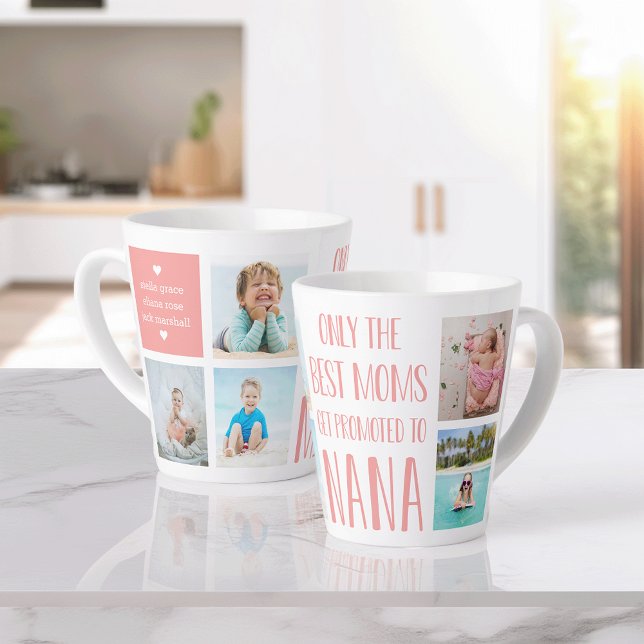 Cute Nana Grandchildren Photo & Name Latte Mug (Creator Uploaded)