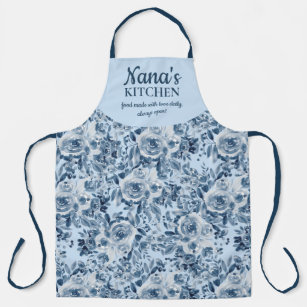 Cute nana's kitchen light blue floral watercolor apron
