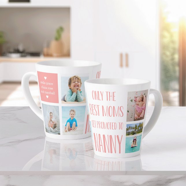Cute Nanny Grandchildren Photo & Name Latte Mug (Creator Uploaded)