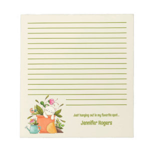 Cute Napping Cat and Plants Lined Notepad