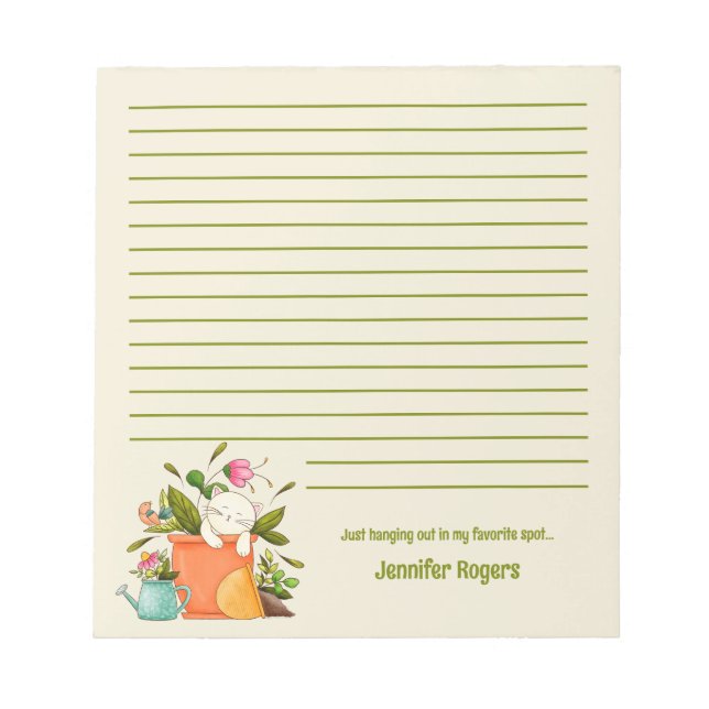 Cute Napping Cat and Plants Lined Notepad (Front)