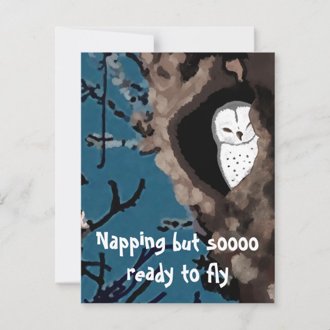 Cute Napping Owl Illustration So Ready to Fly (Front)