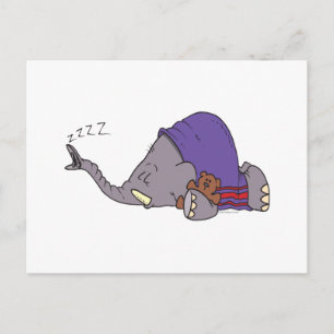 cute napping sleeping elephant cartoon postcard