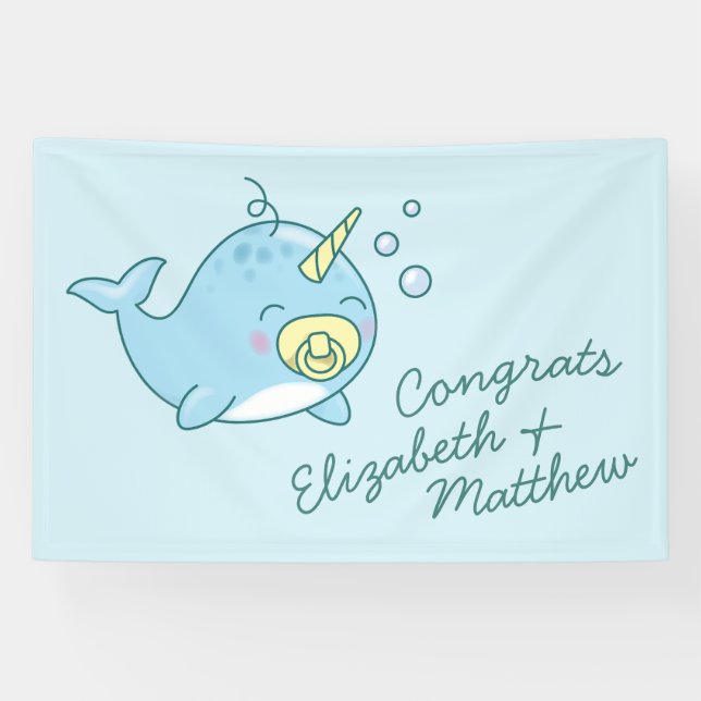 Cute Narwhal Baby Shower Kawaii  Banner (Horizontal)