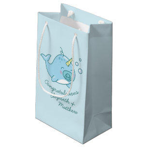Cute Narwhal Baby Shower Kawaii Blue Boy Small Gift Bag