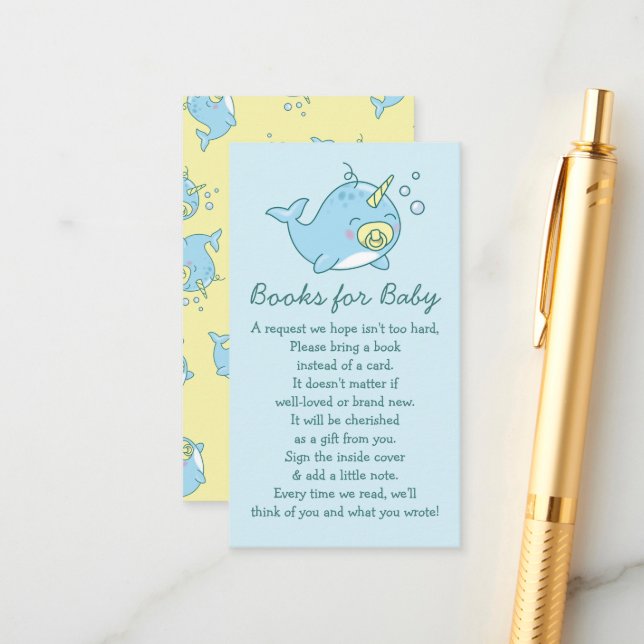 Cute Narwhal Baby Shower Kawaii Books for Baby Enclosure Card (Front/Back In Situ)