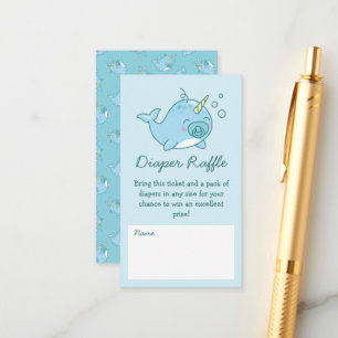 Cute Narwhal Baby Shower Kawaii Diaper Raffle Blue Enclosure Card