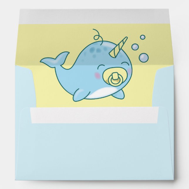 Cute Narwhal Baby Shower Kawaii  Envelope (Back (Bottom))