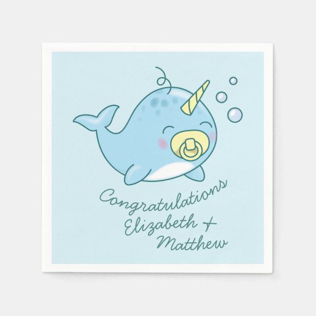 Cute Narwhal Baby Shower Kawaii  Napkin (Front)