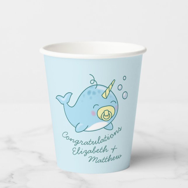 Cute Narwhal Baby Shower Kawaii  Paper Cups (Front)