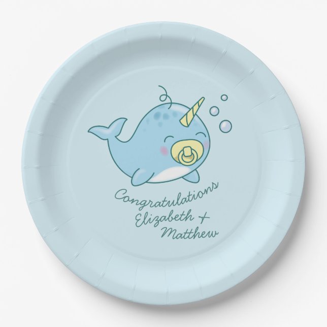 Cute Narwhal Baby Shower Kawaii  Paper Plate (Front)