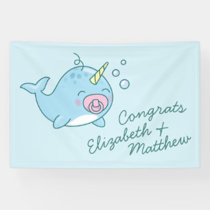 Cute Narwhal Baby Shower Kawaii Pink Girl Banner