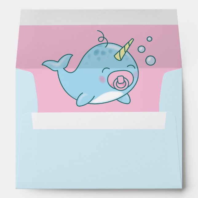 Cute Narwhal Baby Shower Kawaii Pink Girl Envelope (Back (Bottom))