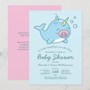 Cute Narwhal Baby Shower Kawaii Pink Girl Invitation