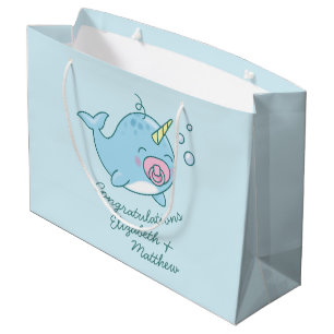 Cute Narwhal Baby Shower Kawaii Pink Girl Large Gift Bag