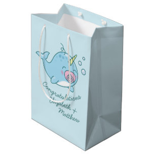 Cute Narwhal Baby Shower Kawaii Pink Girl Medium Gift Bag