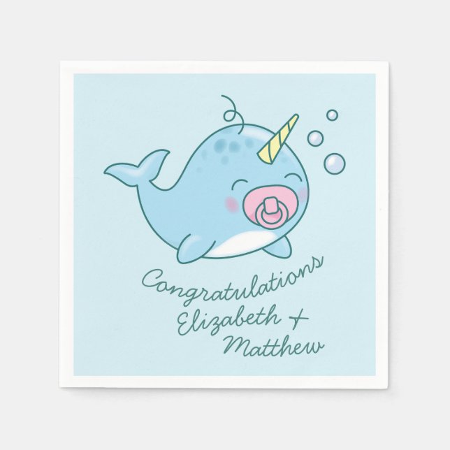 Cute Narwhal Baby Shower Kawaii Pink Girl Napkin (Front)