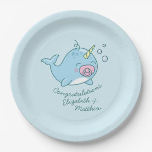 Cute Narwhal Baby Shower Kawaii Pink Girl Paper Plate