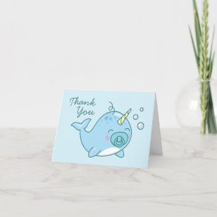 Cute Narwhal Baby Shower Kawaii Thank You Blue Boy