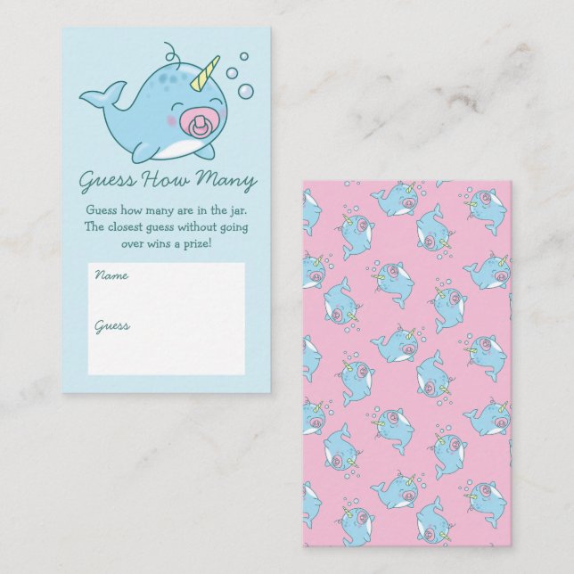 Cute Narwhal Baby Shower Pink Girl Guess How Many Enclosure Card (Front/Back)