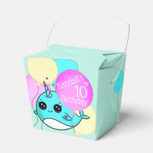 Cute Narwhal, Balloons Birthday Party Personalised Favour Box