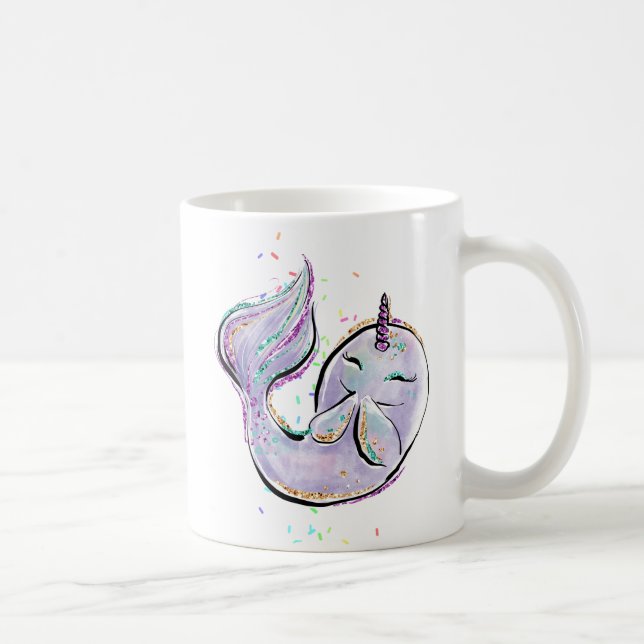 Cute Narwhal Cartoon Kawaii Illustration Add Name Coffee Mug (Right)