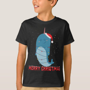 Cute narwhal Christmas Tree Lights T-Shirt