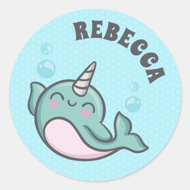 Cute Narwhal Classic Round Sticker (Front)