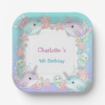 Cute Narwhal fish Pattern Watercolor Under the Sea