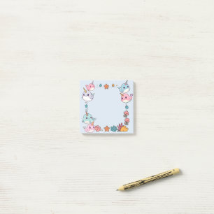 Cute Narwhal fish Pattern Watercolor Under the Sea Post-it Notes