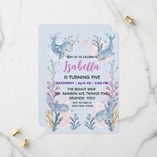 Cute Narwhal fish Pattern Watercolor Under the Sea Save The Date