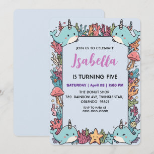 Cute Narwhal fish Pattern Watercolor Under the Sea Save The Date