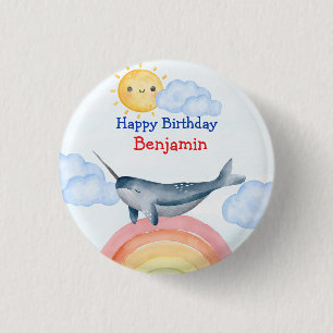 Cute narwhal fish unicorn Birthday Party 3 Cm Round Badge