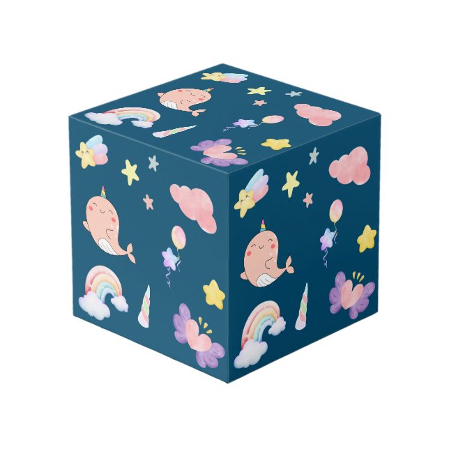 Cute Narwhal Fish Unicorn Rainbow sea Birthday  Cube (Front Angled)