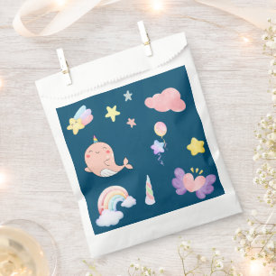 Cute Narwhal Fish Unicorn Rainbow sea Birthday  Favour Bags