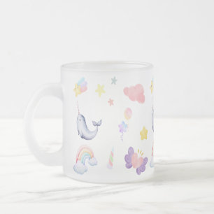 Cute Narwhal Fish Unicorn Rainbow sea Birthday Frosted Glass Coffee Mug