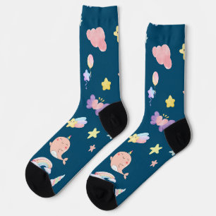 Cute Narwhal Fish Unicorn Rainbow sea Birthday Socks