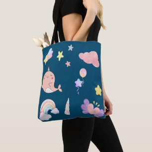 Cute Narwhal Fish Unicorn Rainbow sea Birthday Tote Bag
